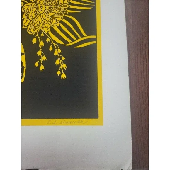 C.S. Shawver Beautiful Yellow Floral Black Background Art Lithograph Print 7/90